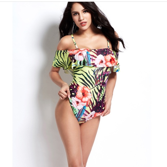 floral off the shoulder one piece swimsuit